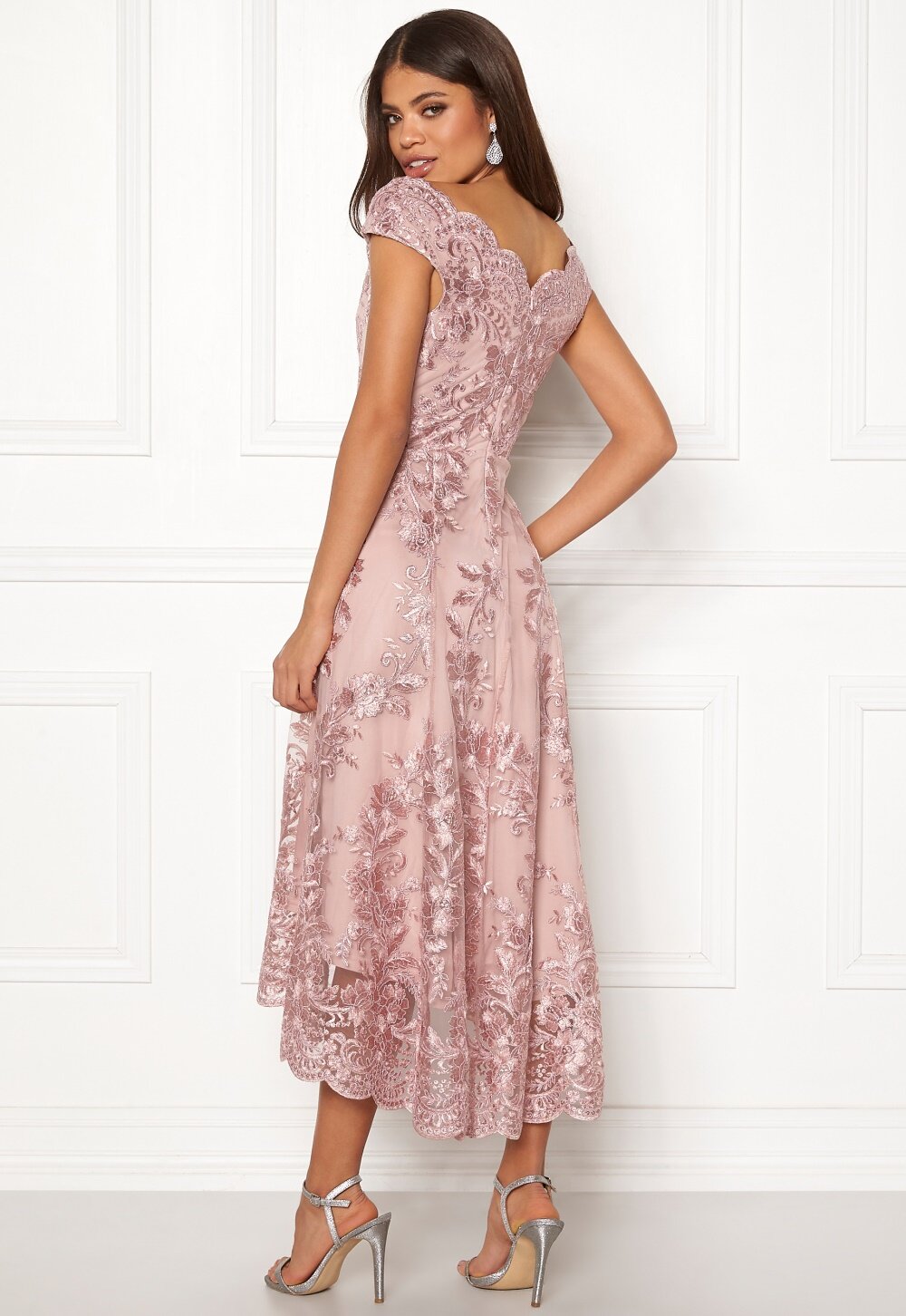 Goddiva Embroidered Lace Dress Blush ...