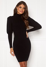 knitted-puff-sleeve-dress-black