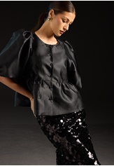 puff-sleeve-peplum-satin-blouse