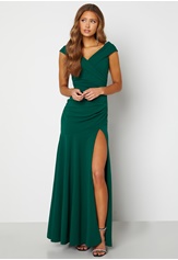 bardot-pleat-maxi-split-dress-emerald