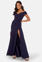 bardot-pleat-maxi-split-dress-navy