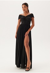 bardot-rouched-maxi-split-dress-black