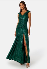 sequin-bardot-pleat-maxi-with-split-green