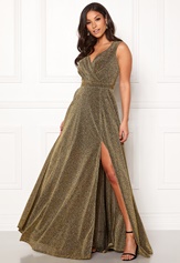 wrap-front-sleeve-dress-gold