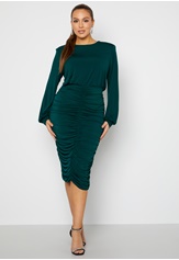 long-sleeve-rouched-midi-dress-forest-green-1