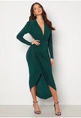 long-sleeve-rouch-dress-forest-green