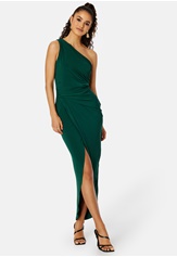 one-shoulder-rouch-dress-forest-green