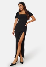 puff-sleeve-maxi-dress-with-split-black