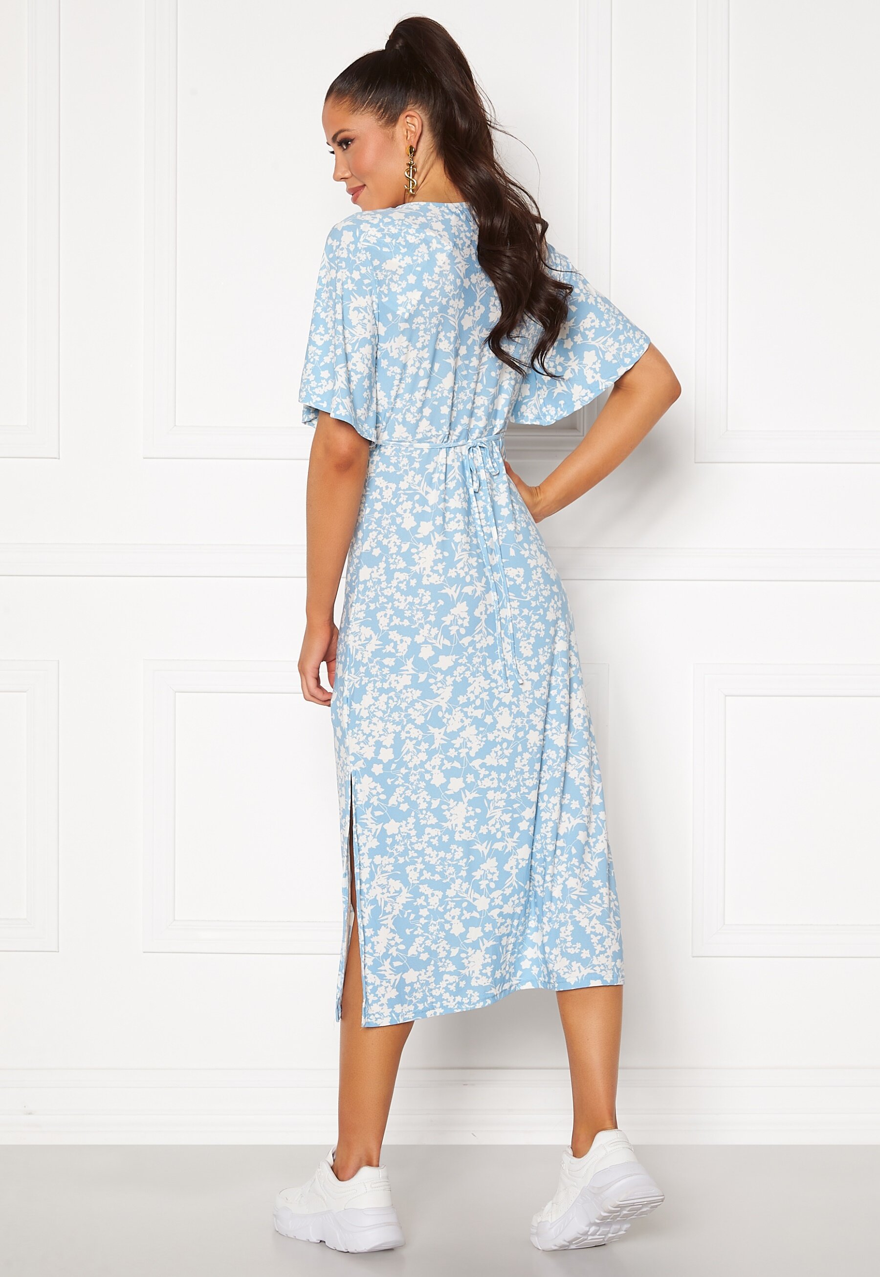 Blue Vanilla Angel Sleeve Midi Dress Pale Blue  Bubbleroom