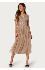 AngelEye Short Sleeve Sequin Embellished Midi Dress