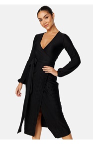 BUBBLEROOM Pleated Wrap Midi Dress