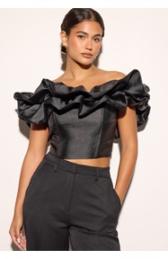 Bubbleroom Occasion Frill Satin Off Shoulder Top