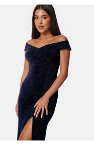 Bubbleroom Occasion Sparkling Twist Off Shoulder Gown