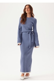 BUBBLEROOM Round Neck Rib Knitted Maxi Dress 