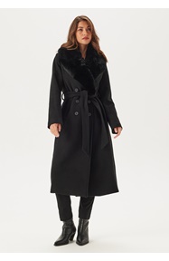 Chiara Forthi Fur Collar Belted Wool Blend Coat