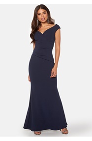 Goddiva Bardot Pleat Maxi Dress