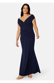 Goddiva Curve Bardot Pleat Maxi Dress