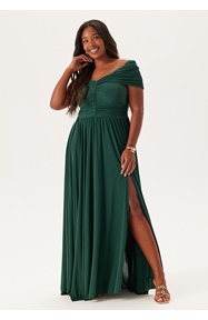 Goddiva Curve Bardot Rouched Maxi With Split