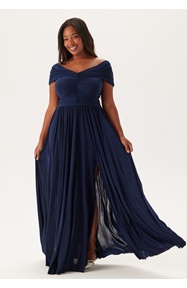 Goddiva Curve Bardot Rouched Maxi With Split