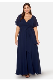 Goddiva Curve Flutter Sleeve Chiffon Maxi Curve Dress