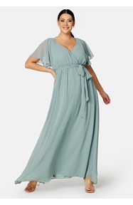 Goddiva Curve Flutter Sleeve Chiffon Maxi Curve Dress