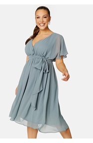 Goddiva Curve Flutter Sleeve Chiffon Midi Dress