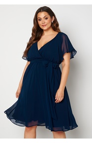 Goddiva Curve Flutter Sleeve Chiffon Midi Dress