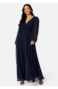 Goddiva Curve Long Sleeve Chiffon Maxi Curve Dress