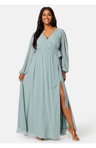 Goddiva Curve Long Sleeve Chiffon Maxi Curve Dress