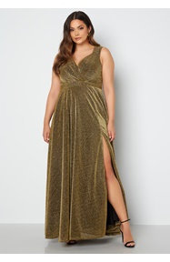 Goddiva Curve Glitter Wrap Front Maxi Curve Dress With Split