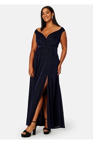 Goddiva Curve Glitter Wrap Front Maxi Curve Dress With Split