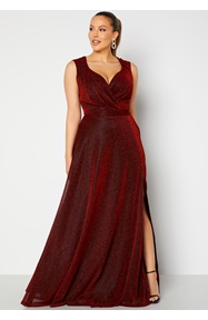 Goddiva Curve Glitter Wrap Front Maxi Curve Dress With Split