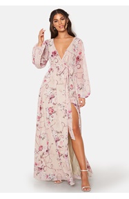 Goddiva Floral Long Sleeve Chiffon Maxi Dress