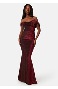 Goddiva Glitter Off Shoulder Maxi Dress