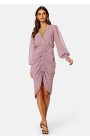 Goddiva Long Sleeve Chiffon Rouched Midi Dress