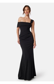 Goddiva One Shoulder Bardot Pleat Maxi