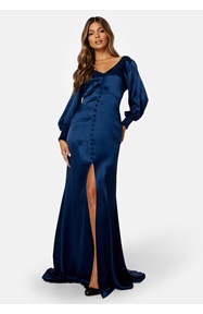 Goddiva Satin Button Front Maxi Dress