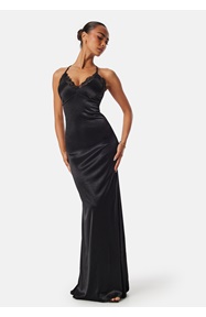 Goddiva Satin Lace Trim Maxi Dress