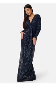 Goddiva Sequin Deep V Maxi Dress