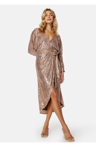 Goddiva Sequin Wrap Midi Dress