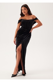 Goddiva Velvet Bardot Corset Maxi Dres