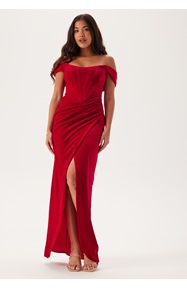 Goddiva Velvet Bardot Corset Maxi Dres