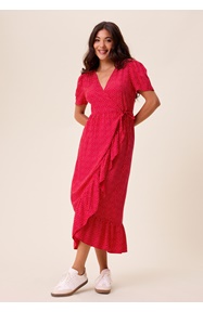 Happy Holly Evie Puff Sleeve Midi Wrap Dress