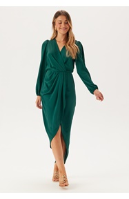 John Zack Balloon Sleeve Wrap Front Maxi Dress