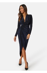 John Zack Glitter Long Sleeve Rouch Dress