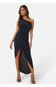 John Zack Glitter One Shoulder Rouch Dress