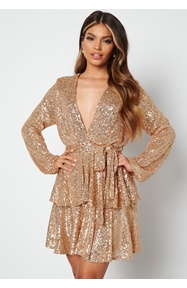 John Zack Sequin Deep V Ruffle Skater Dress