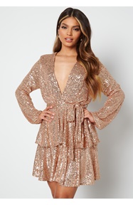 John Zack Sequin Deep V Ruffle Skater Dress