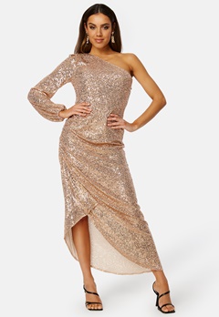 Elle Zeitoune Leon One Shoulder Sequin Dress Rose Gold
 bubbleroom.dk