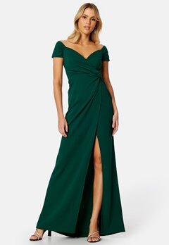 Goddiva Bardot Knot Front Maxi Dress Emerald
 bubbleroom.dk
